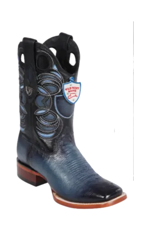Wild West Botas de Panza de Avestruz Horma Square Toe Blue Jeans
