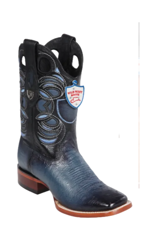 Wild West Botas de Panza de Avestruz Horma Square Toe Blue Jeans