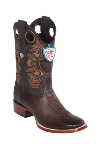 Wild West Botas de Panza de Avestruz Horma Square Toe Faded Brown
