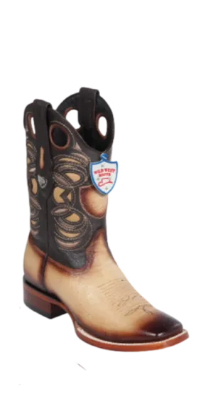 Wild West Botas de Panza de Avestruz Horma Square Toe Faded Orix