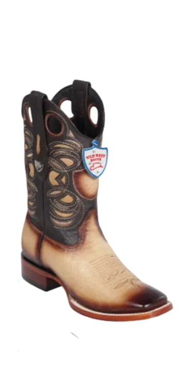 Wild West Botas de Panza de Avestruz Horma Square Toe Faded Orix