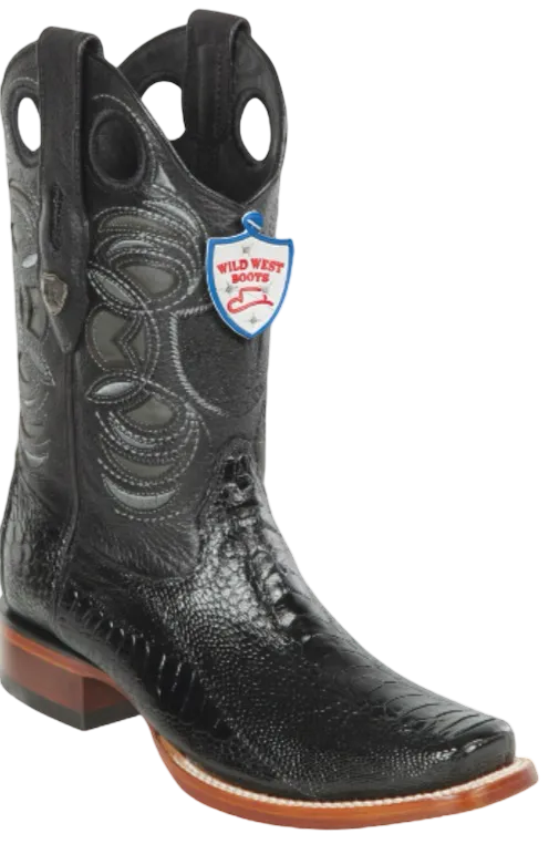 Wild West Botas de Pata de Avestruz Horma Square Toe Black