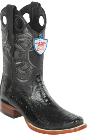 Wild West Botas de Pata de Avestruz Horma Square Toe Black