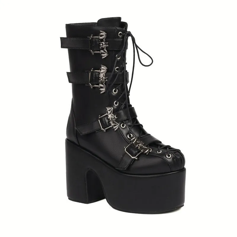 womans block heels Punk Platform Gothic buckled Boots