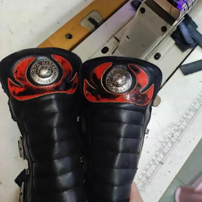 Women Gothic Punk Motorcycle Boots Lace Up Metal Rock Military Boots