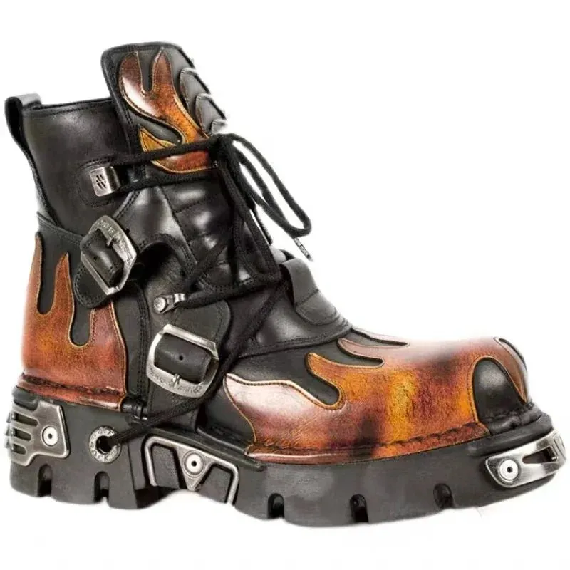 Women Gothic Punk Motorcycle Boots Lace Up Metal Rock Military Boots
