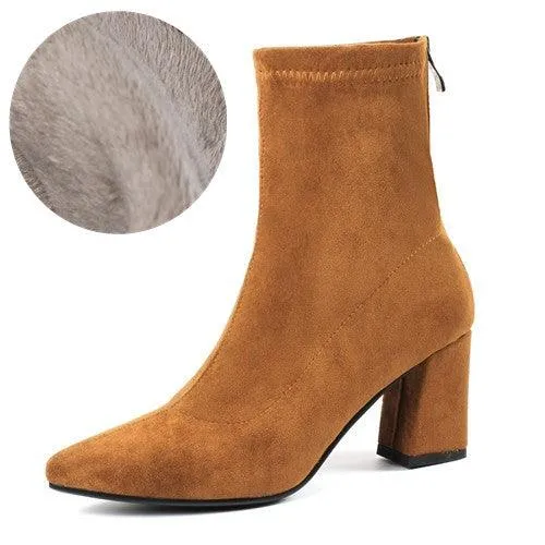 Women's Ankle Winter High-heeled Mid-tube Pointed Toe Thick-heeled Martin Boots