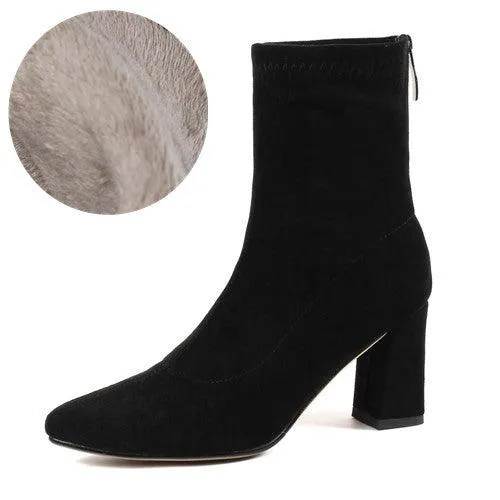 Women's Ankle Winter High-heeled Mid-tube Pointed Toe Thick-heeled Martin Boots