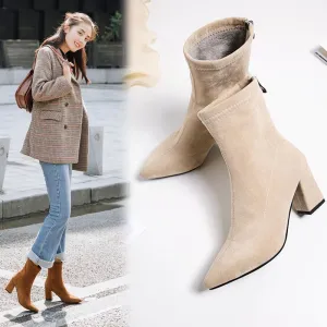 Women's Ankle Winter High-heeled Mid-tube Pointed Toe Thick-heeled Martin Boots