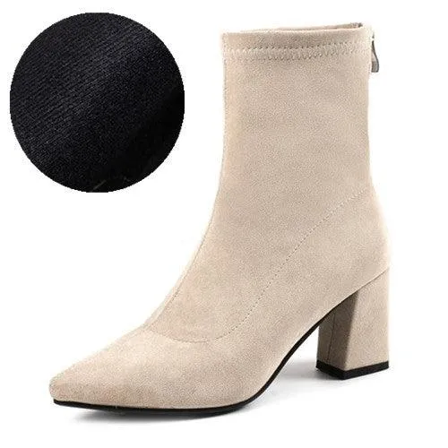 Women's Ankle Winter High-heeled Mid-tube Pointed Toe Thick-heeled Martin Boots