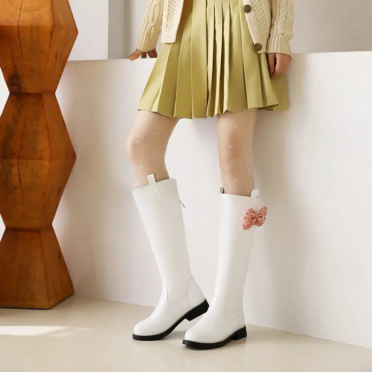 Womens' Bowtie Low Heels Knee High Boots