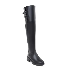 Womens' Buckle Belt Mid Heels Knee High Boots