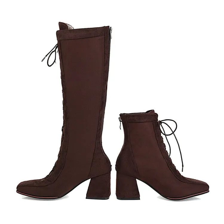 Women's Lace Up High Heel Knee High Boots