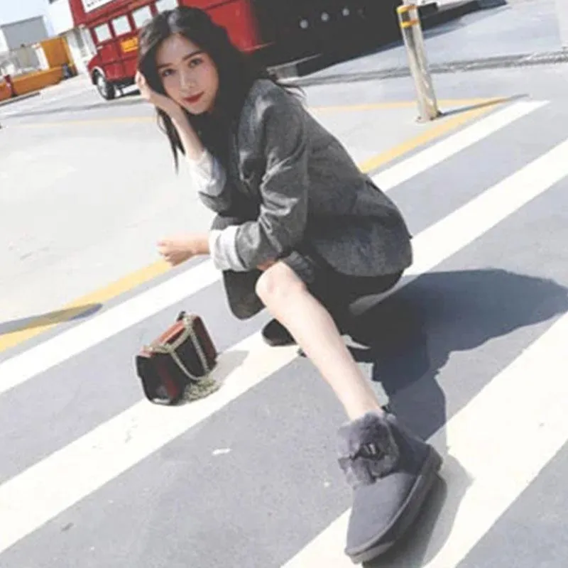Women's Real Cowhide Short Boots Snow Boots Plus Velvet Padded Non-slip Boots Winter Rabbit Fur Warm Cotton Shoes Leather Boots for Women