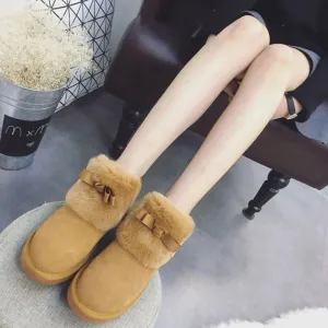 Women's Real Cowhide Short Boots Snow Boots Plus Velvet Padded Non-slip Boots Winter Rabbit Fur Warm Cotton Shoes Leather Boots for Women