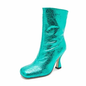 Women's Short Sequin Boots PU Heeled Spangly Booties