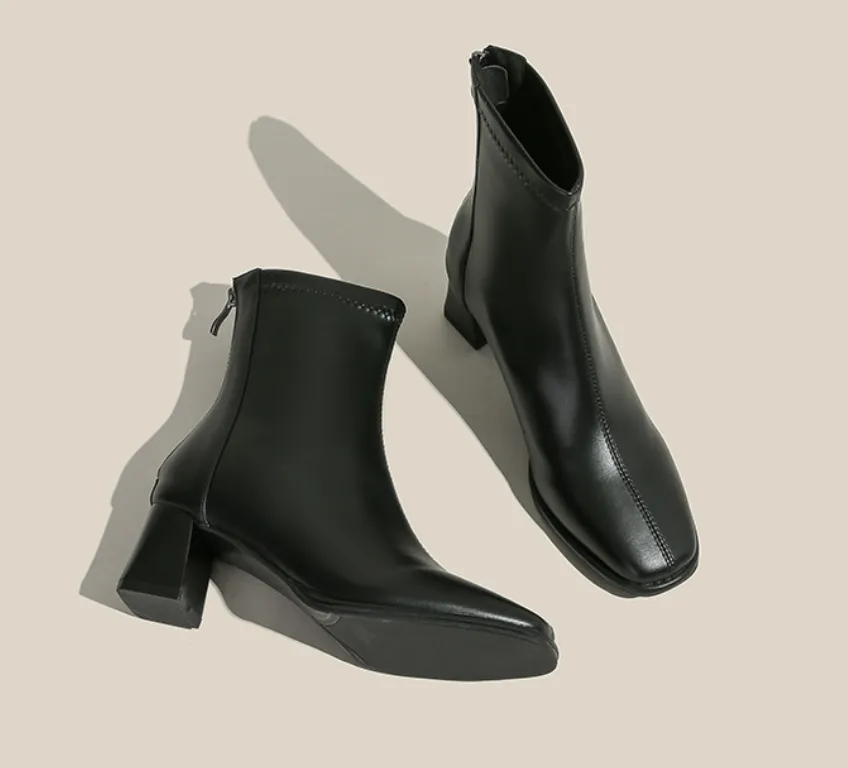 Women's Small Size Chunky Heeled Short Boots TS141