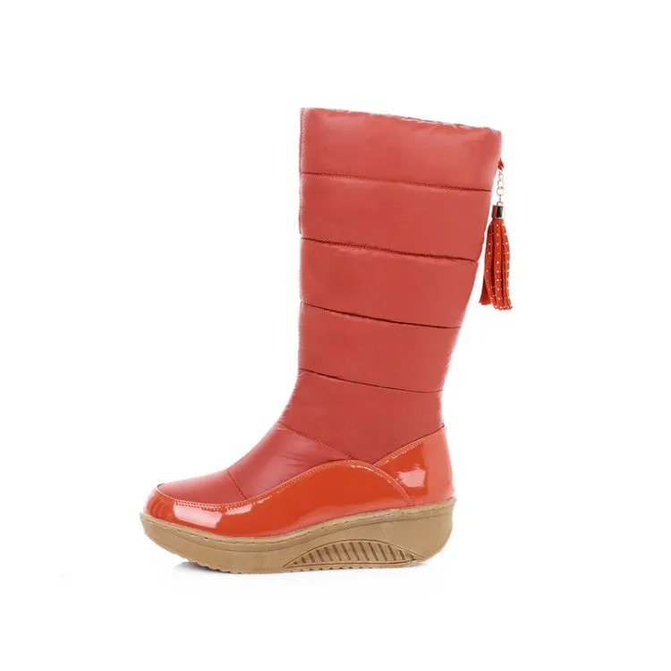 Women's Tassel Wedge Heels Down Tall Boots for Winter