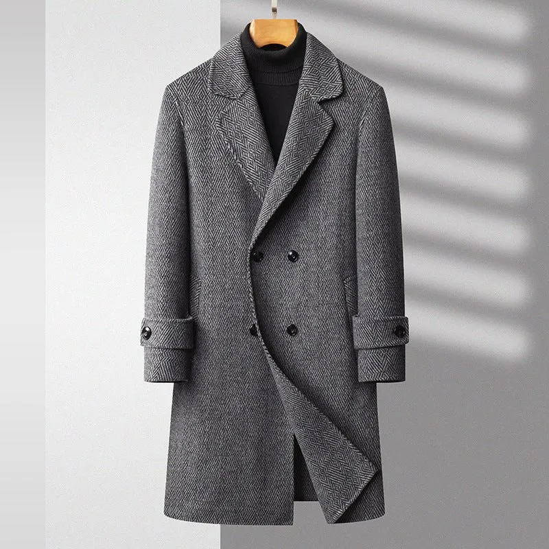 Wool Coat – Herringbone Pattern – Classic Winter Elegance