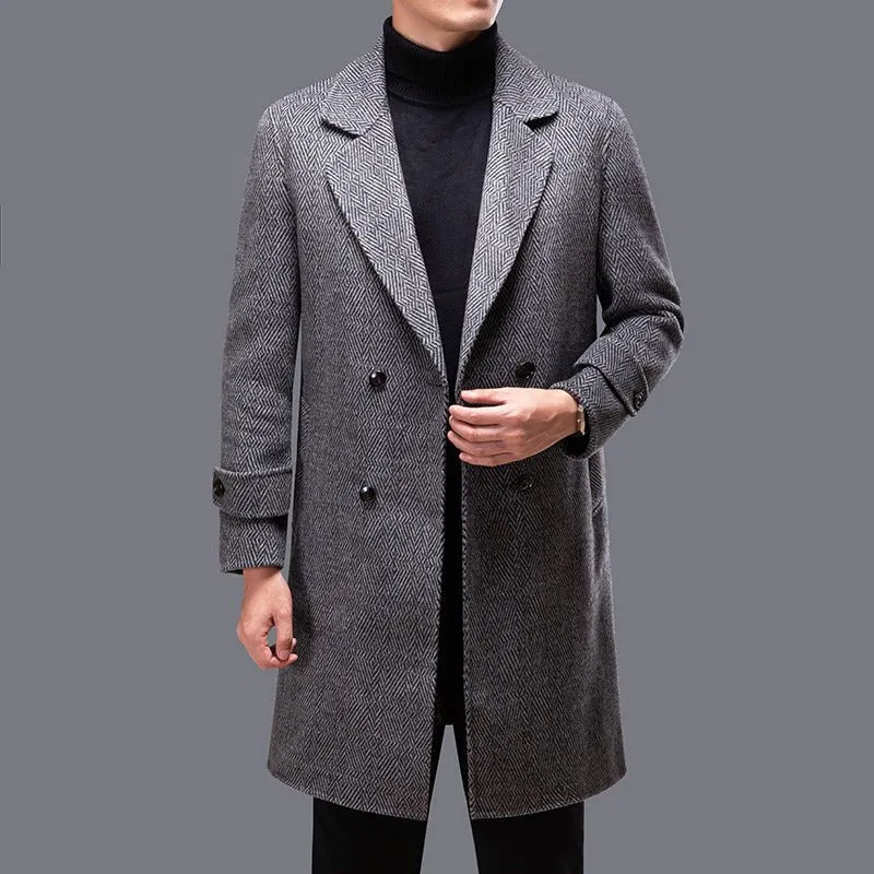 Wool Coat – Herringbone Pattern – Classic Winter Elegance