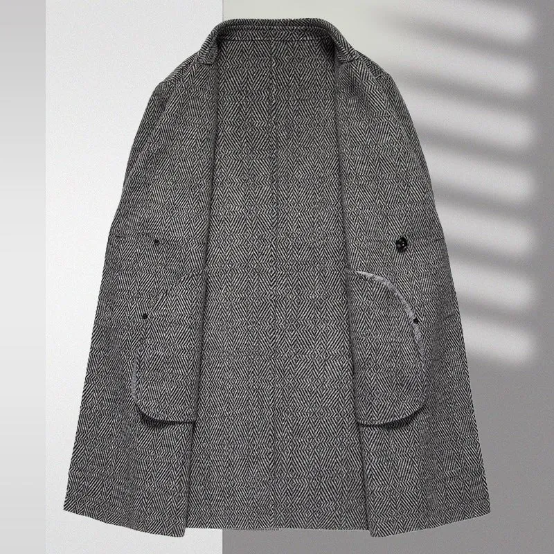 Wool Coat – Herringbone Pattern – Classic Winter Elegance