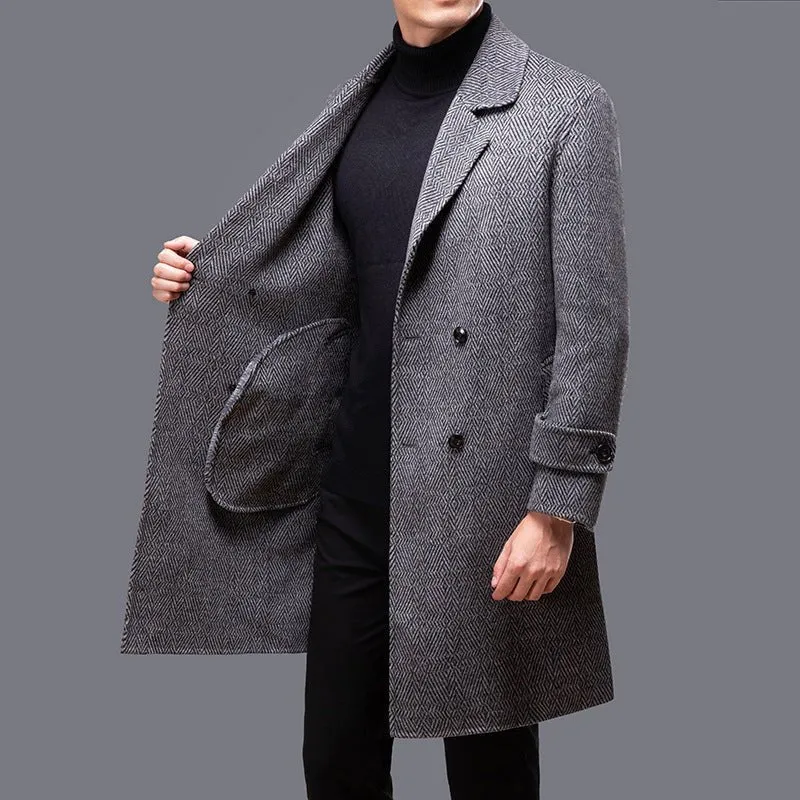 Wool Coat – Herringbone Pattern – Classic Winter Elegance