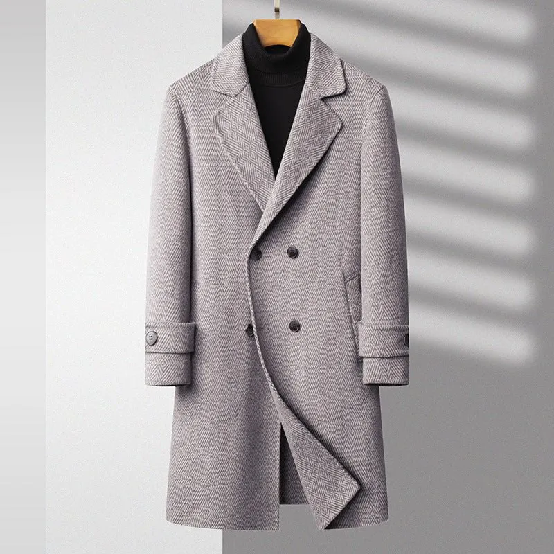 Wool Coat – Herringbone Pattern – Classic Winter Elegance